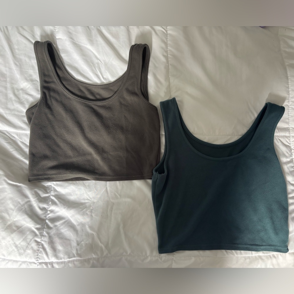Women's Sleeveless Crop Tops - Gray and Teal